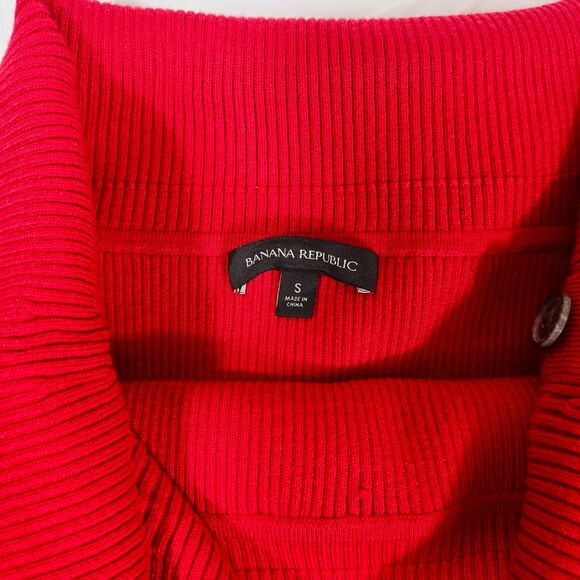 Banana Republic Small Red Off The Shoulder Sweater | Ribbed, Button Detail - Picture 5 of 10